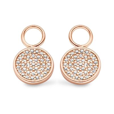 Silver pendants for earrings round white zirconia pavé rosegold plated