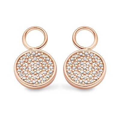 Silver pendants for earrings round white zirconia pavé rosegold plated