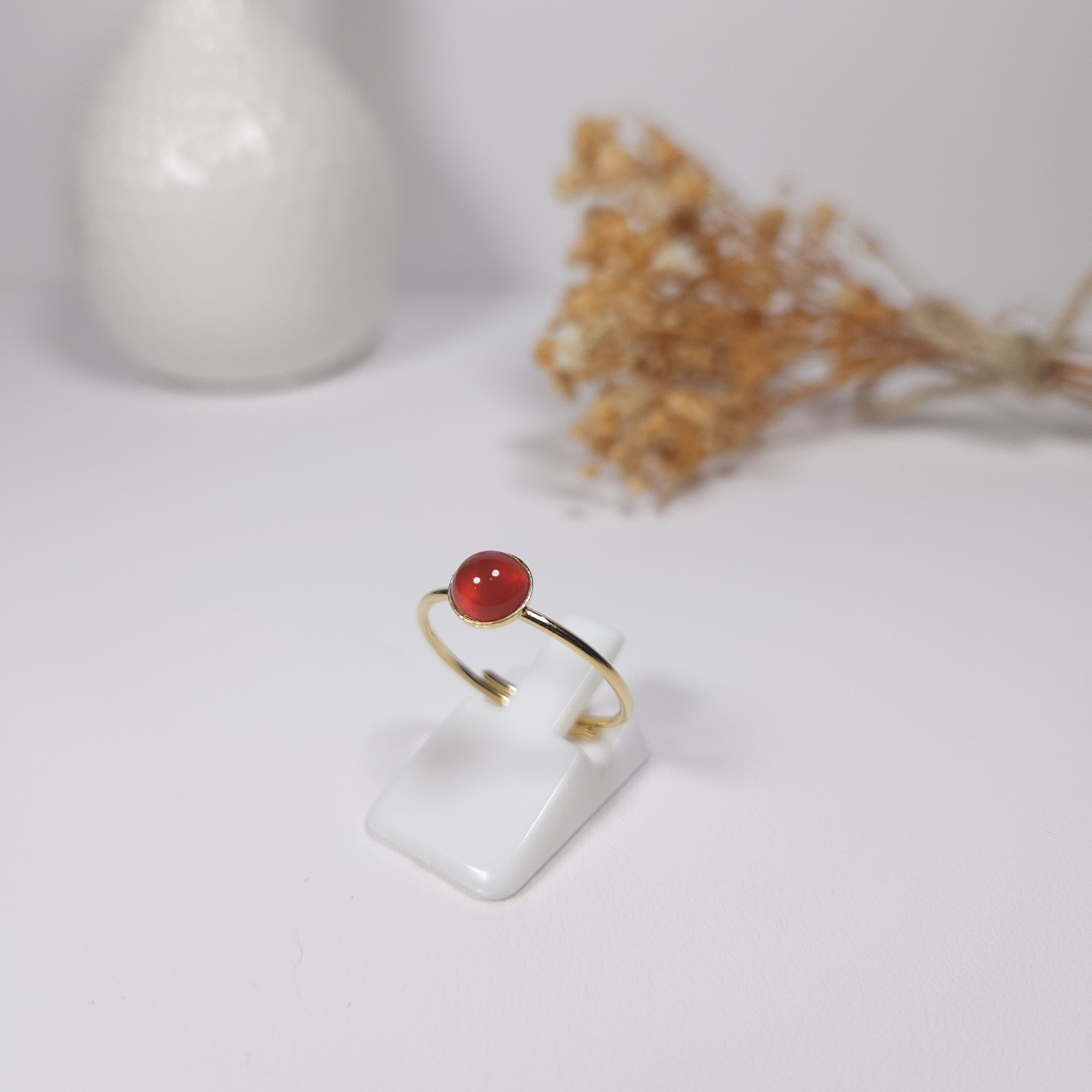 Anello ambizioso | Pietra corniola naturale | Argento placcato oro 24k | rubicondo