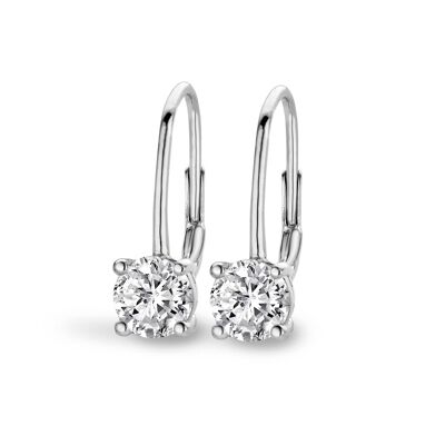 Silver earrings 6mm 100 facet white zirconia rhodium plated