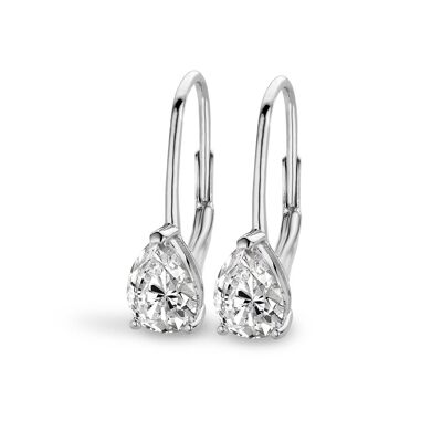 Silver earrings 8x6mm 100 facet white zirconia rhodium plated