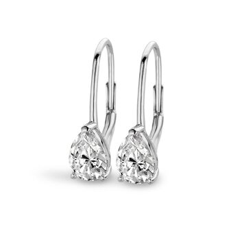 Boucles d'oreilles argent 8x6mm 100 facettes oxyde de zirconium blanc rhodié 1