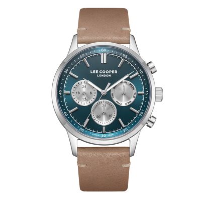 LeeCooper – TYLER – LC08001 – Orologio da uomo – Movimento analogico multifunzione – Cassa rotonda in metallo – Cinturino in pelle italiana