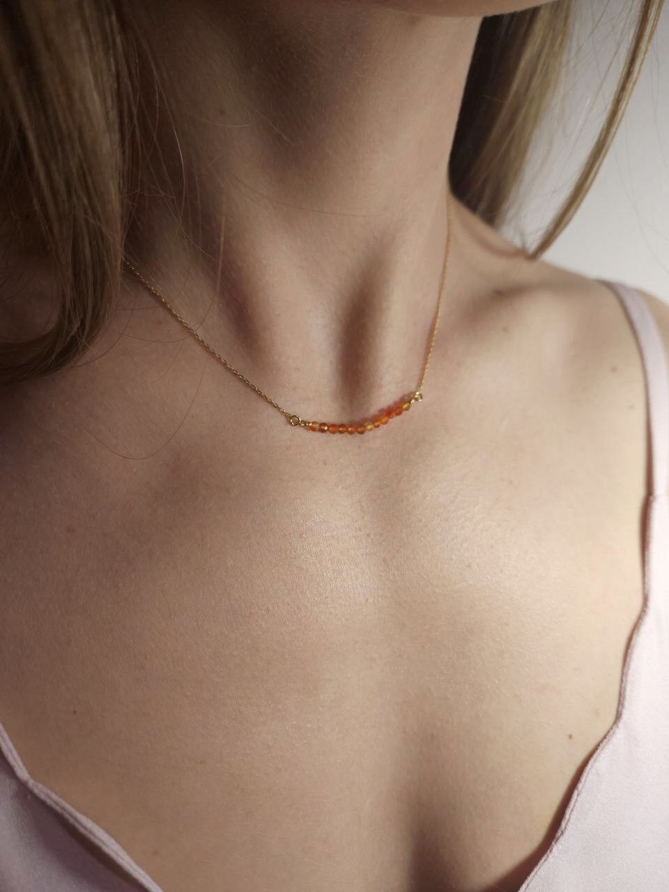 Collana ambiziosa | Pietra corniola naturale | Argento placcato oro 24k | rubicondo