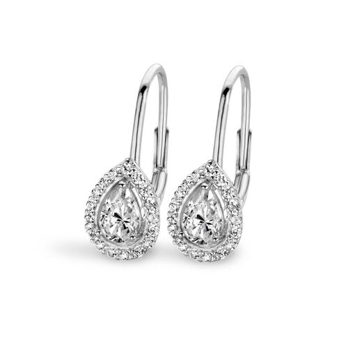 Silver earrings 100 facet white zirconia rhodium plated