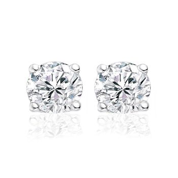 Boucles d'oreilles argent 8mm 100 facettes oxyde de zirconium blanc rhodié 1