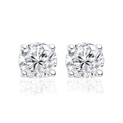 Silver earrings 8mm 100 facet white zirconia rhodium plated