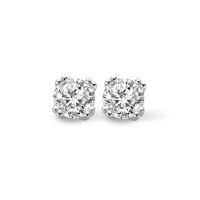 Silver earrings 6mm 100 facet white zirconia rhodium plated