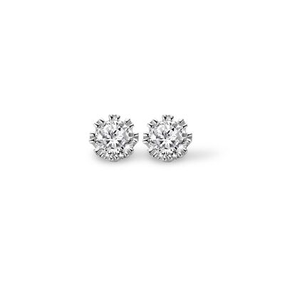 Silver earrings 5mm 100 facet white zirconia rhodium plated