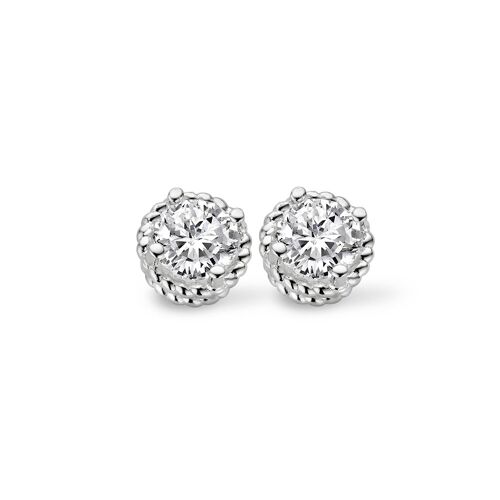Silver earrings 5mm round 100 facet white zirconia rhodium plated