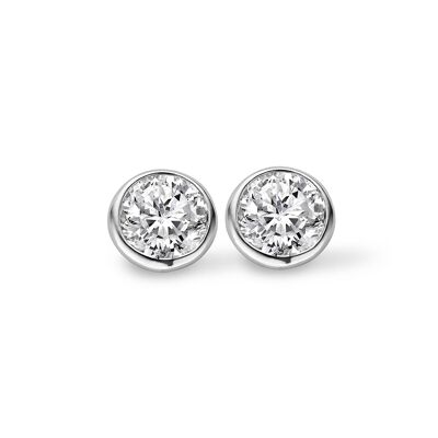 Silver earrings 6mm round 100 facet white zirconia rhodium plated