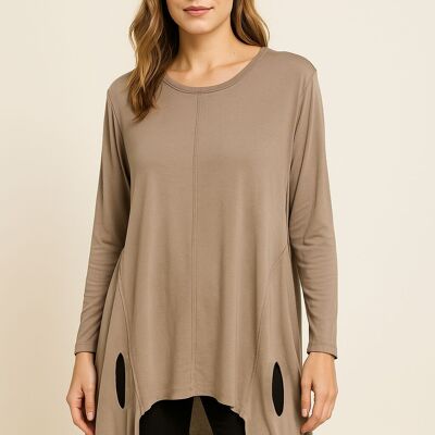 Top in puro cotone elasticizzato per taglie forti con design asimmetrico con tagli rovinati