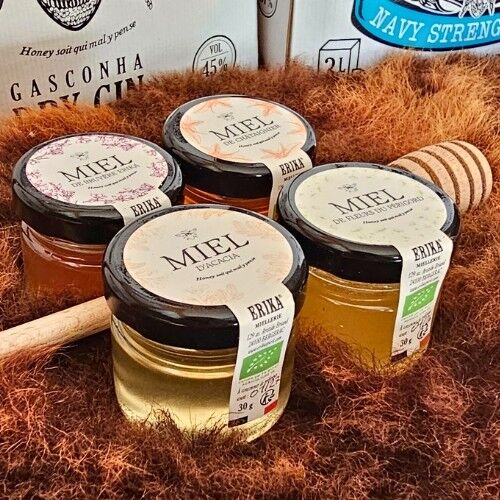 Assortimento di 4 mieli biologici in confezioni da 30 grammi