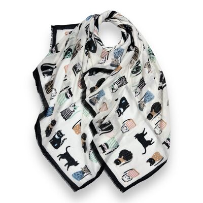 Sciarpa stampata con gatti che indossano cappelli