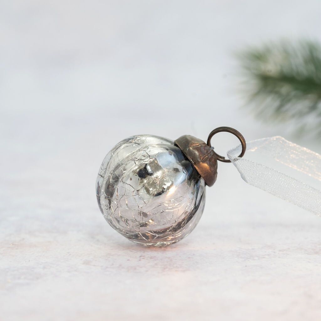 Lot de 6 petites boules de 1" en argent craquelé