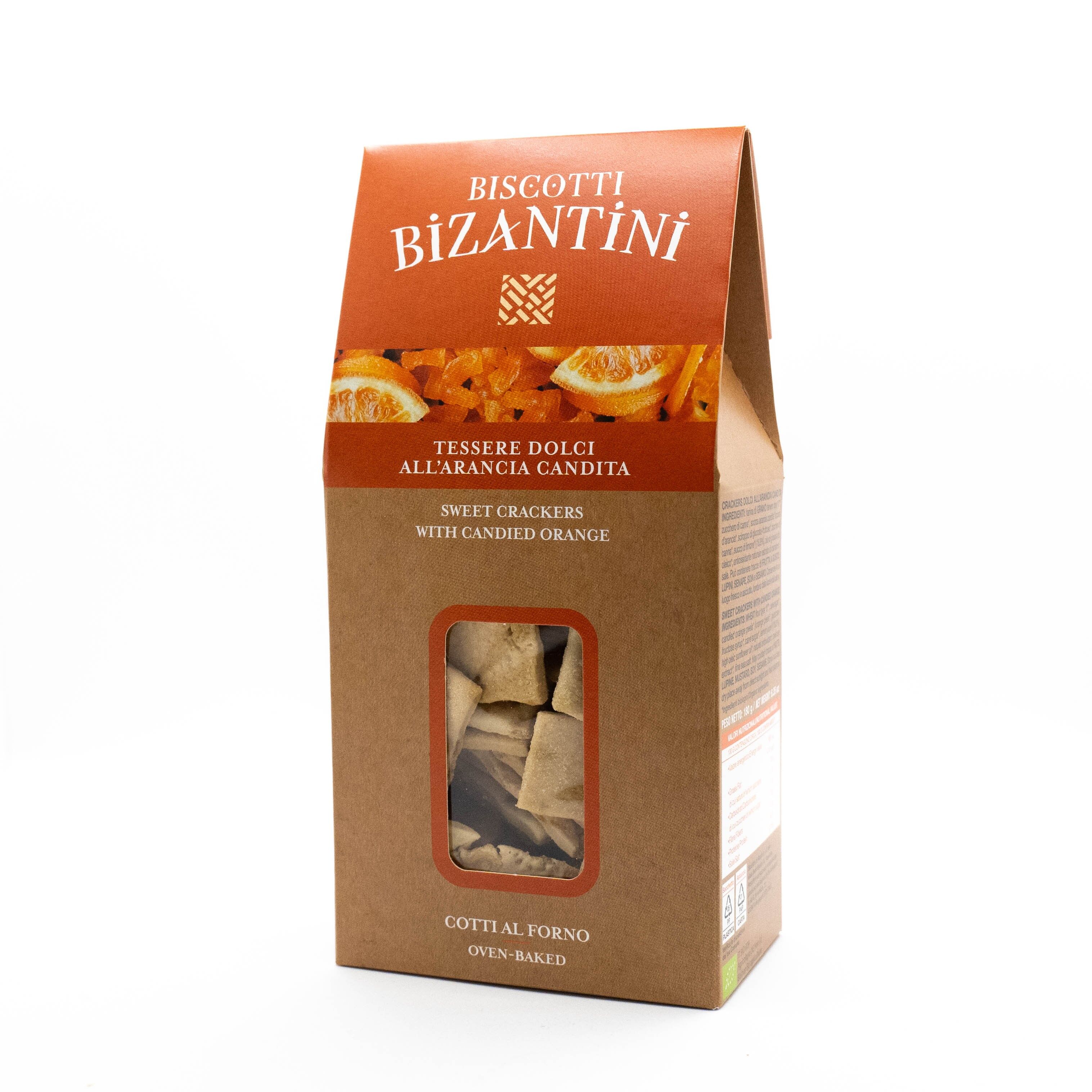 Biscotti Bizantini dolci biologici artigianali sottili a forma di tessera al gusto arancia candita 180g