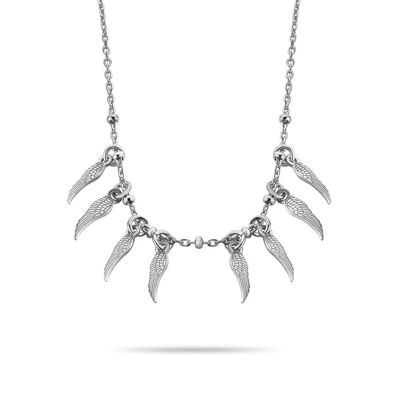 Silver necklace with feather 38+5cm rhodium plated