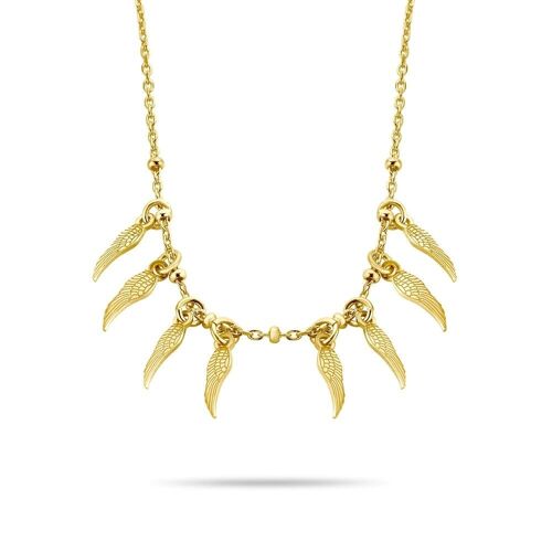 Silver necklace with feather 38+5cm gold plated
