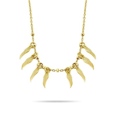 Silver necklace with feather 38+5cm gold plated