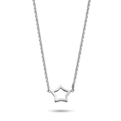 Silver necklace with open star 38+5cm rhodium plated