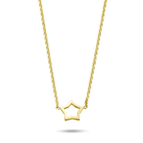 Silver necklace with open star 38+5cm gold plated