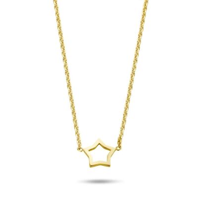 Silver necklace with open star 38+5cm gold plated