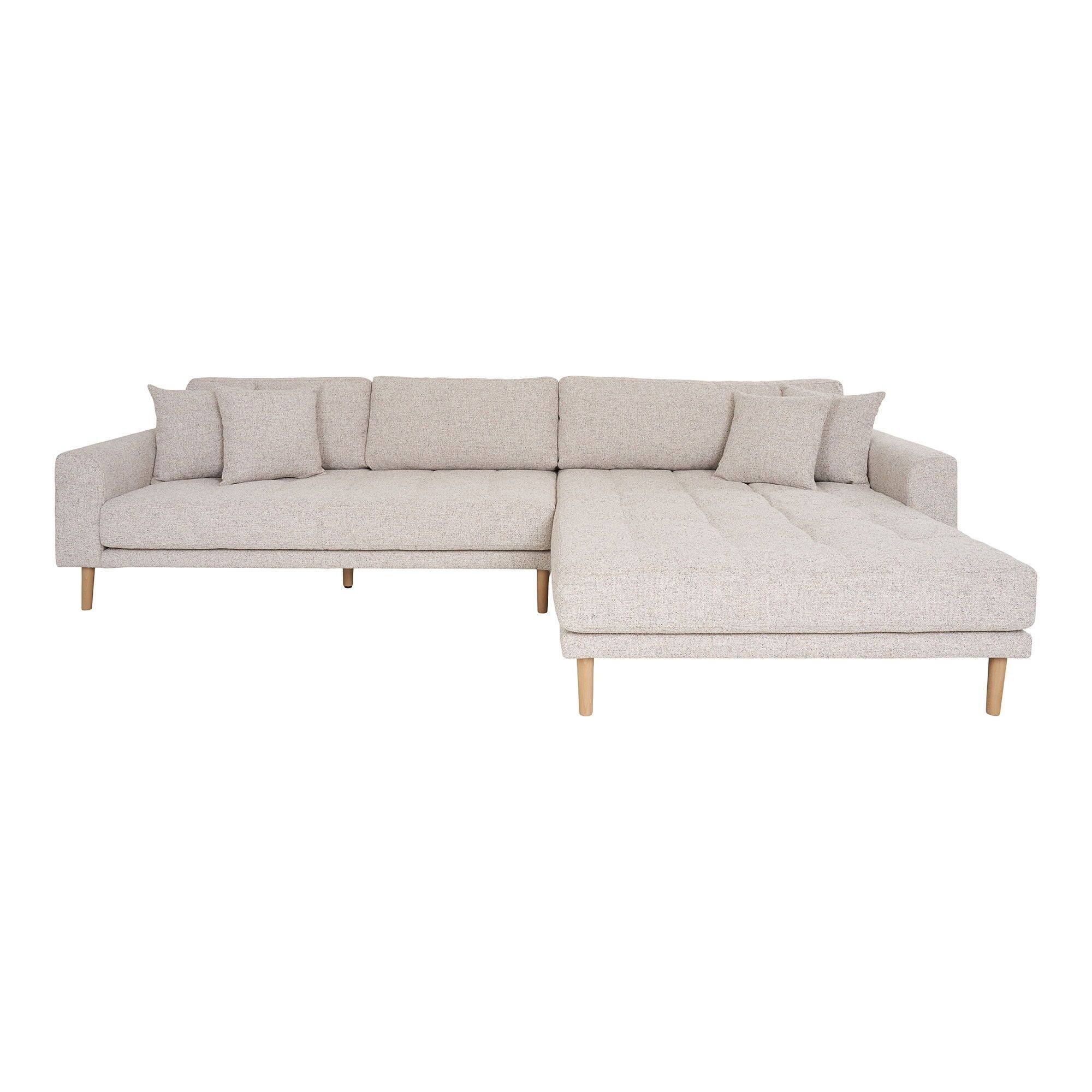 Lido Lounge Sofa - Divano lounge, lato destro in mélange beige con quattro cuscini e gambe in legno naturale, HN1015