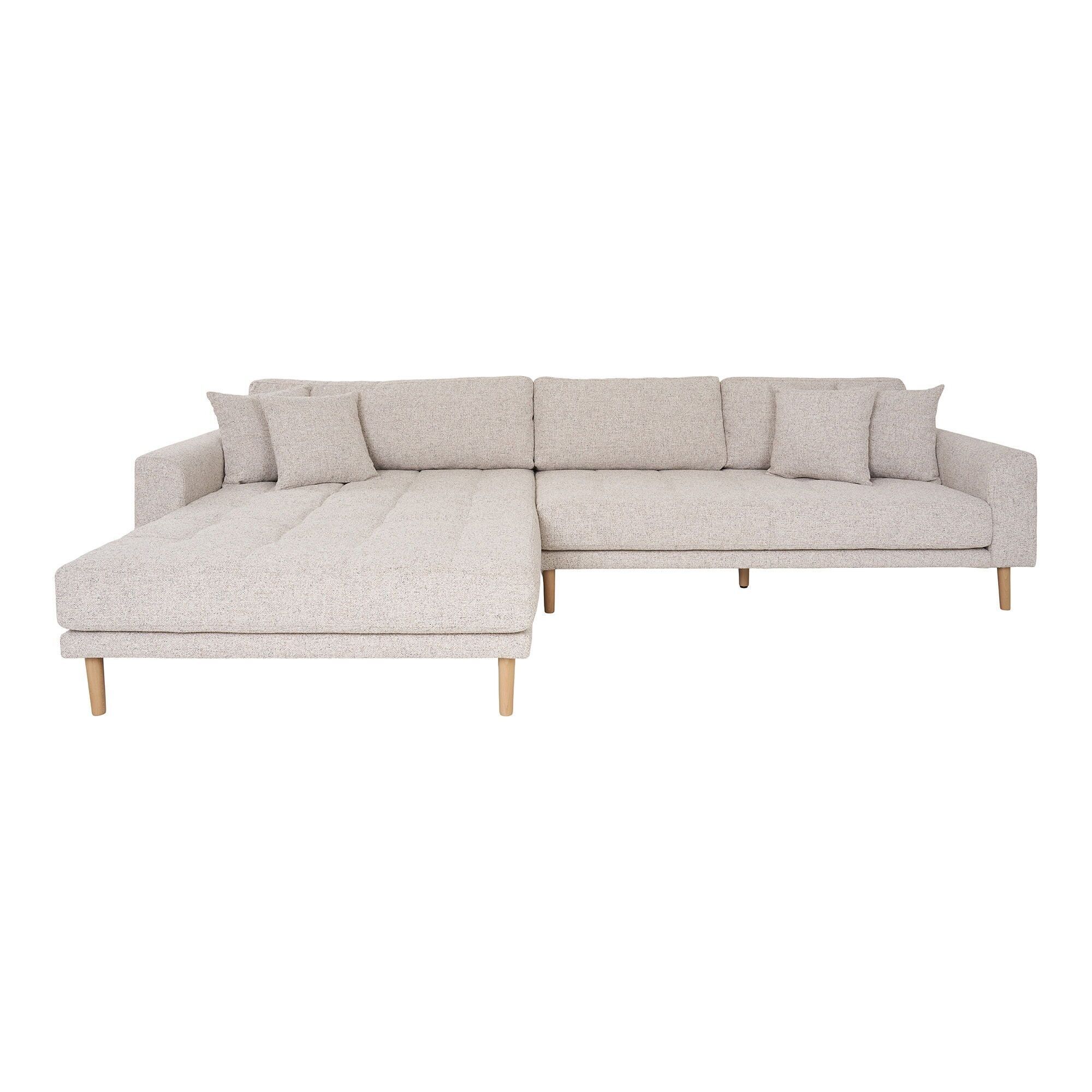 Lido Lounge Sofa - Divano lounge, lato sinistro in mélange beige con quattro cuscini e gambe in legno naturale, HN1015