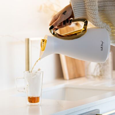 Termo con interior de cristal 1000ml ALESSIA blanco y dorado 1043