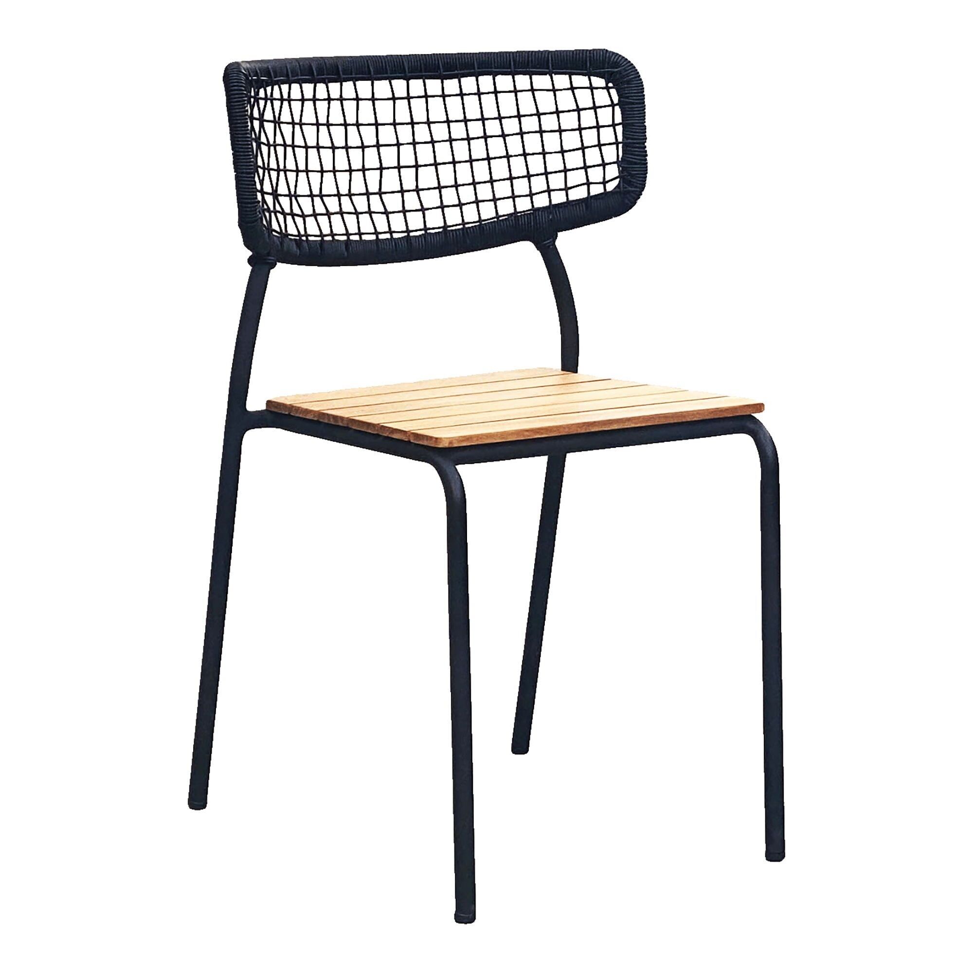 Sedia da pranzo Nashville - Sedia da pranzo, teak, corda nera, gambe nere - set di 4