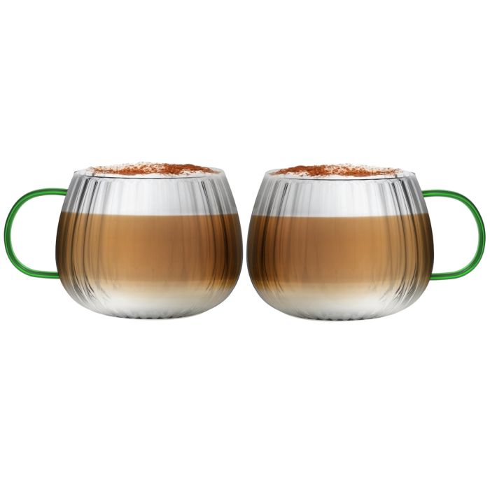 SET of 2 one wall glass with green handle 350ml TULIP 1197