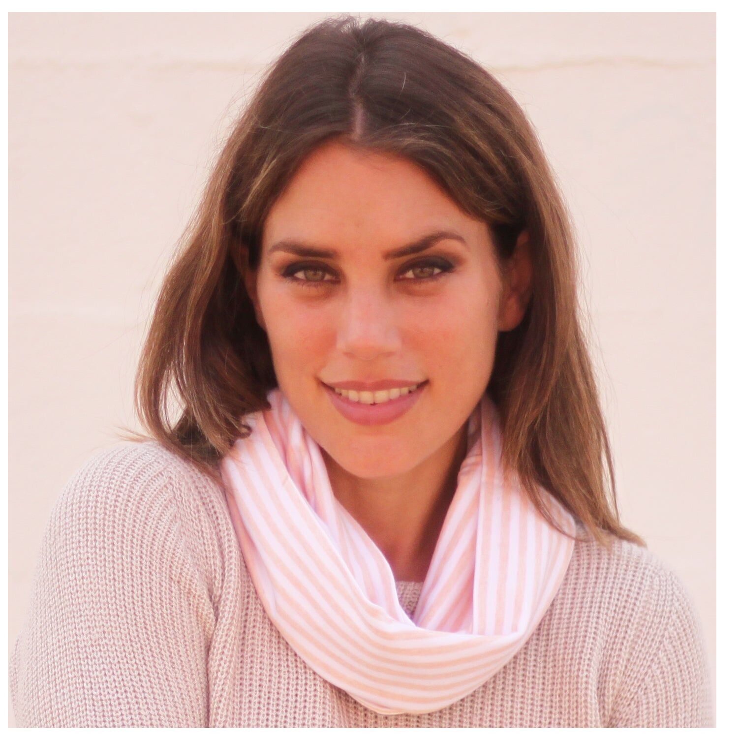 Fular Circular Reversible · Rayas Salmón Blanco