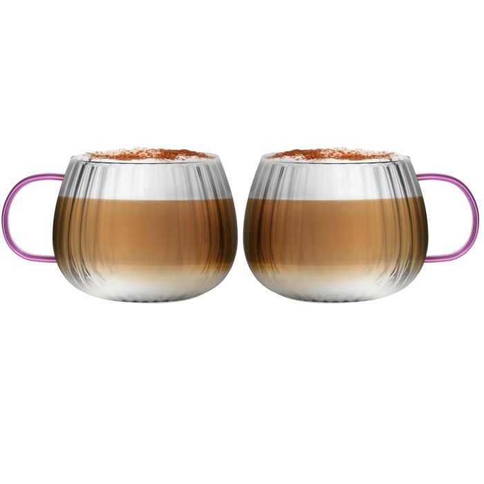 SET of 2 one wall glass with pink handle TULIP 1210