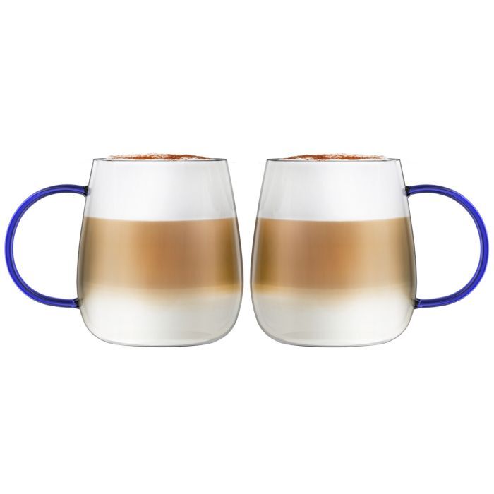 SET of 2 one wall glass with blue handle 400ml BOLLA 1135