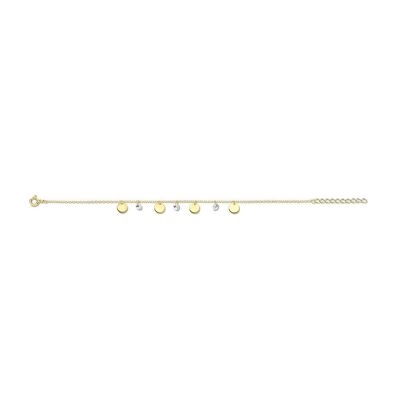 Bracciale in argento zirconi bianchi e dischi tondi 16,5+3cm placcati oro