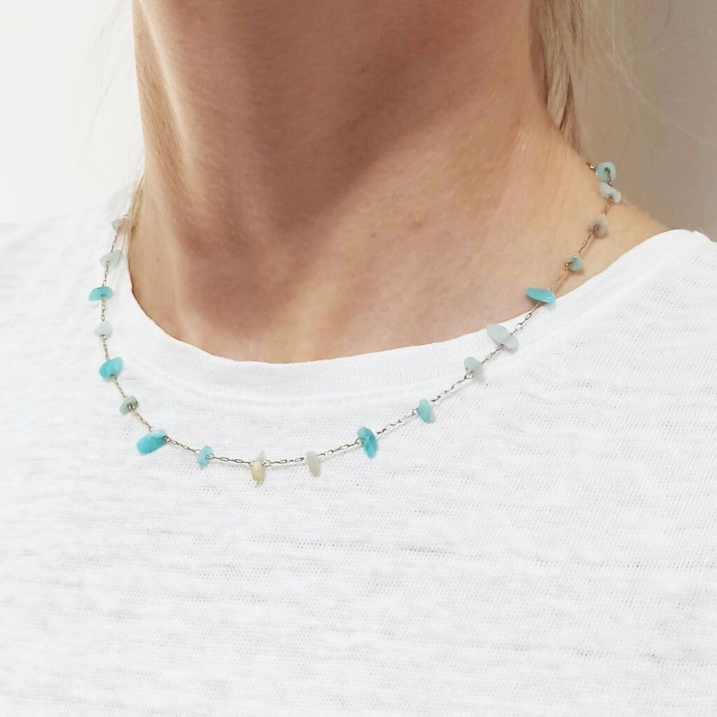 Collana Corta Pietre Dure Oro Verde Acqua