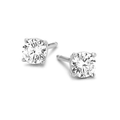 Silver earrings 4mm white round zirconia rhodium plated