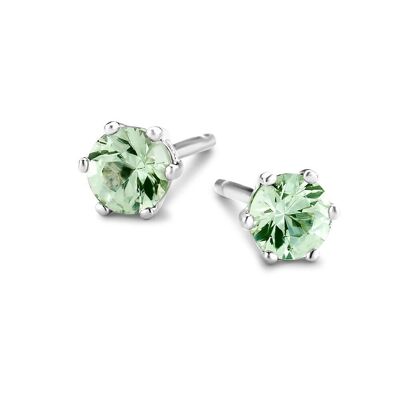 Silver earrings 4mm light green round zirconia rhodium plated