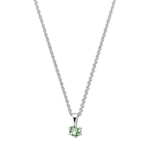Silver necklace 6mm light green round zirconia 40+5cm rhodium plated