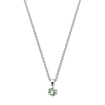 Silver necklace 6mm light green round zirconia 40+5cm rhodium plated