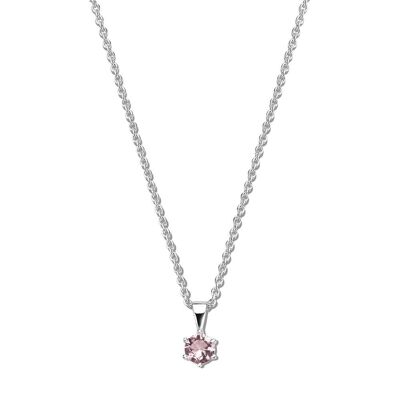 Silver necklace 6mm light pink round zirconia 40+5cm rhodium plated