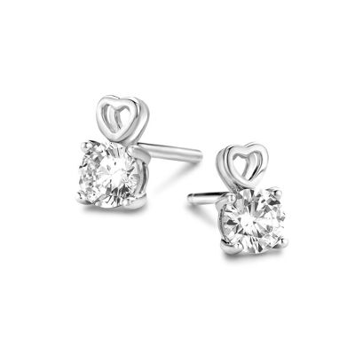 Silver earrings 4mm white zirconia rhodium plated