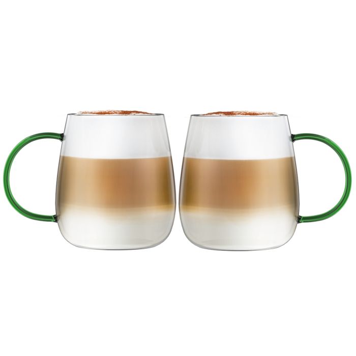 SET of 2 one wall glass with green handle 400ml BOLLA 1142