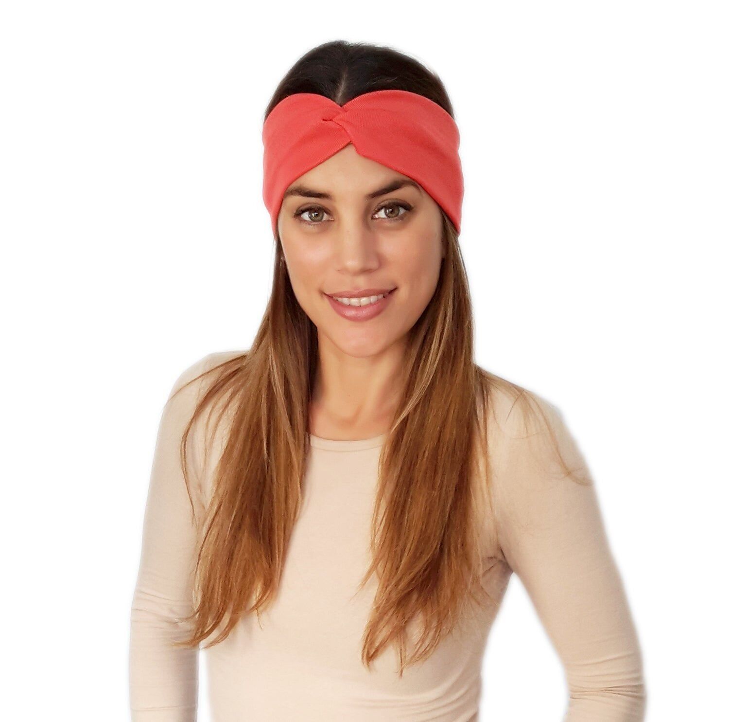 Fascia Elastica per Capelli con Nodo Corallo Brillante