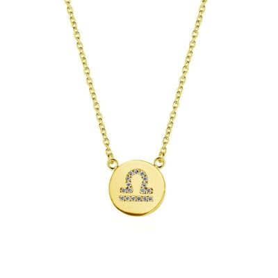 Silver necklace zodiac libra white zirconia 38+5cm gold plated