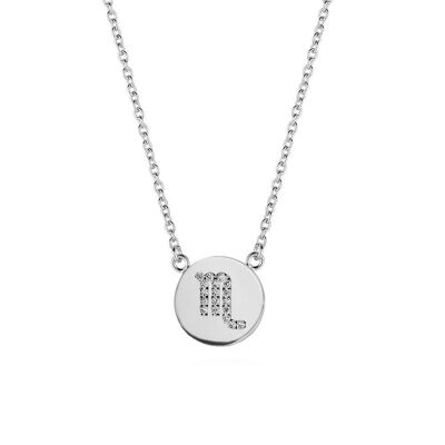 Silver necklace zodiac scorpio white zirconia 38+5cm rhodium plated