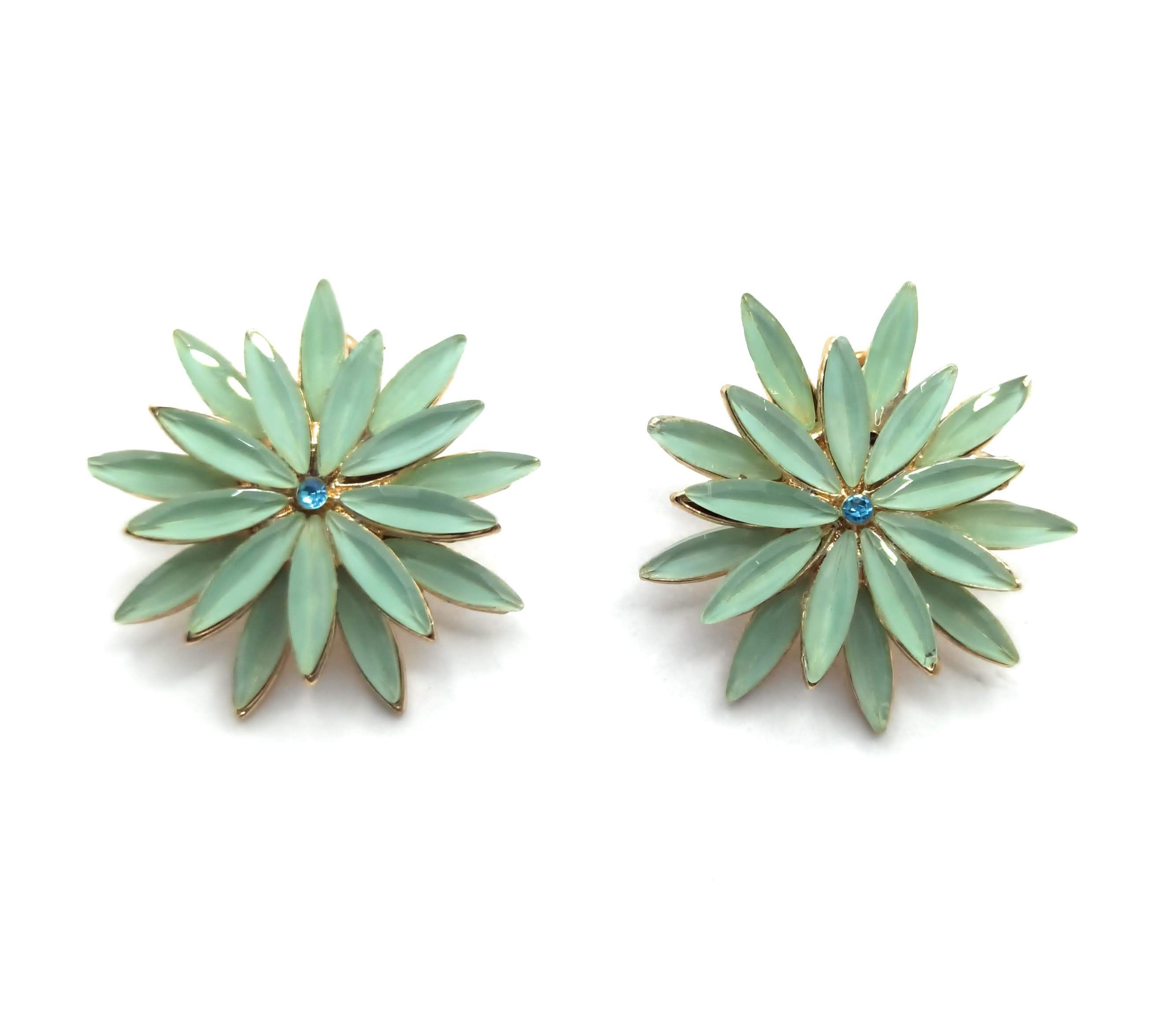 Orecchini in cristallo margherita · Verde acqua, oro