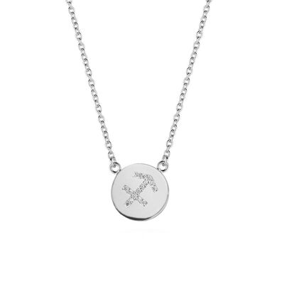 Collier argent zodiaque sagittaire zircone blanche 38+5cm plaqué rhodium
