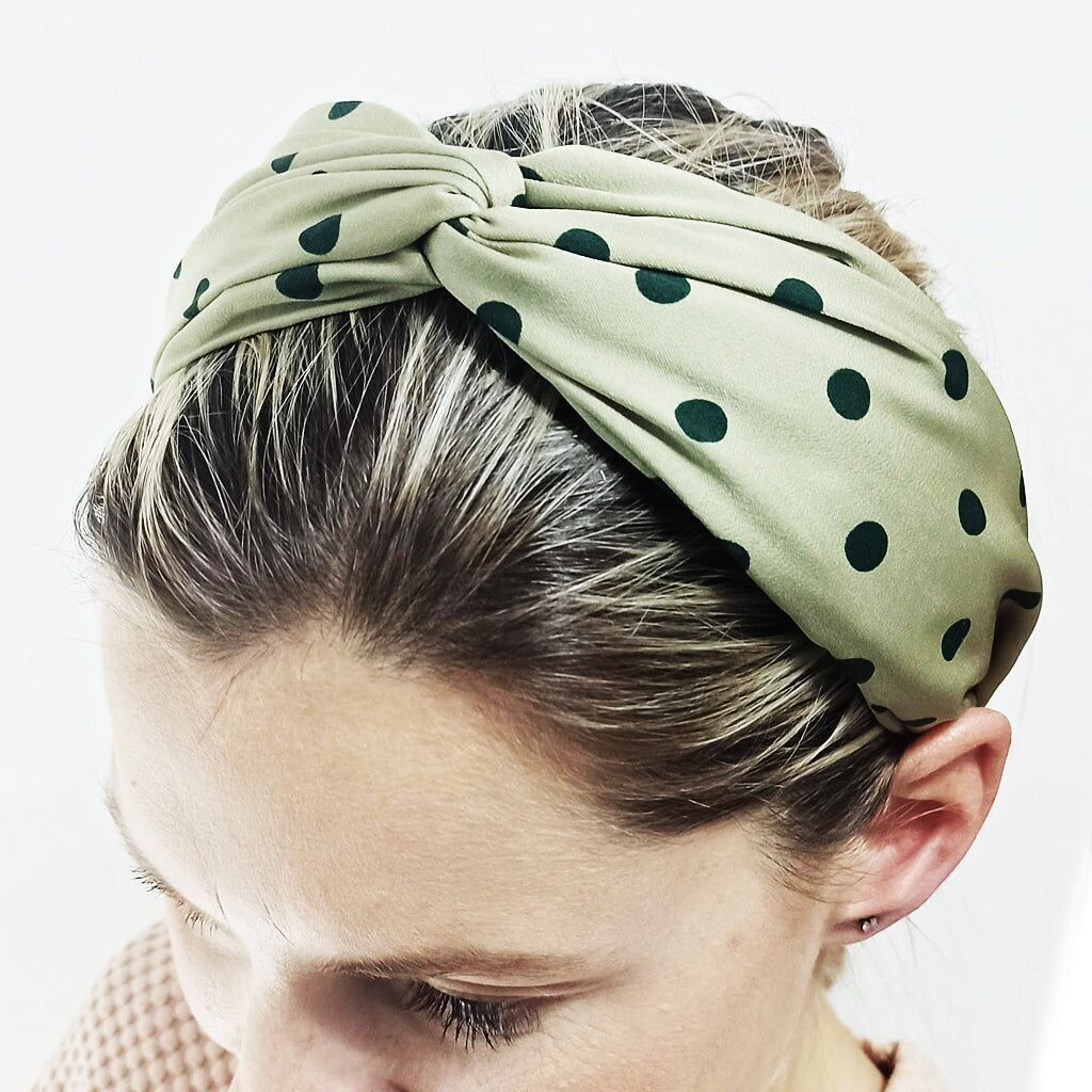 Diadema Nudo Cruzado Cinta de Pelo · Caqui Lunares Verde