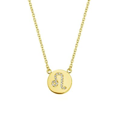 Silver necklace zodiac leo white zirconia 38+5cm gold plated